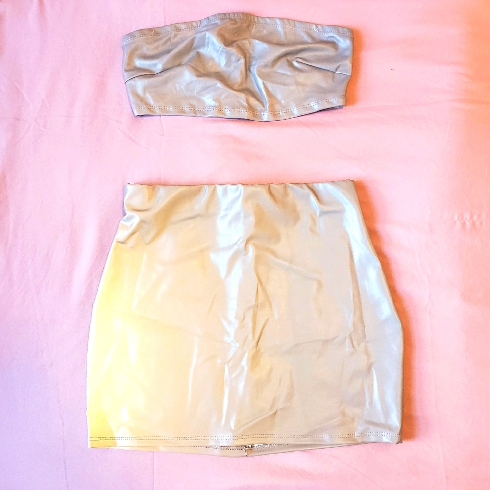 Reflective Mini Skirt Set with Strapless Top